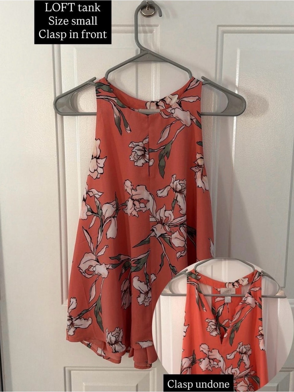 LOFT Coral Floral sleeveless top, size small